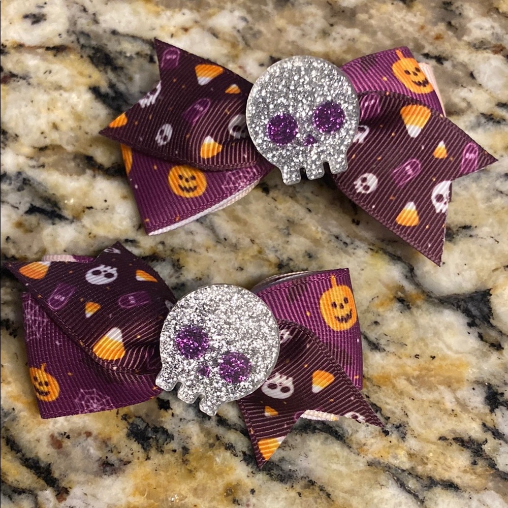 Purple Halloween Skull Hair Bows